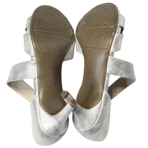 LifeStride Mega Strappy Sandals Silver Metallic Heels Wedding Party Sz 7.5M NWOT - Picture 9 of 12